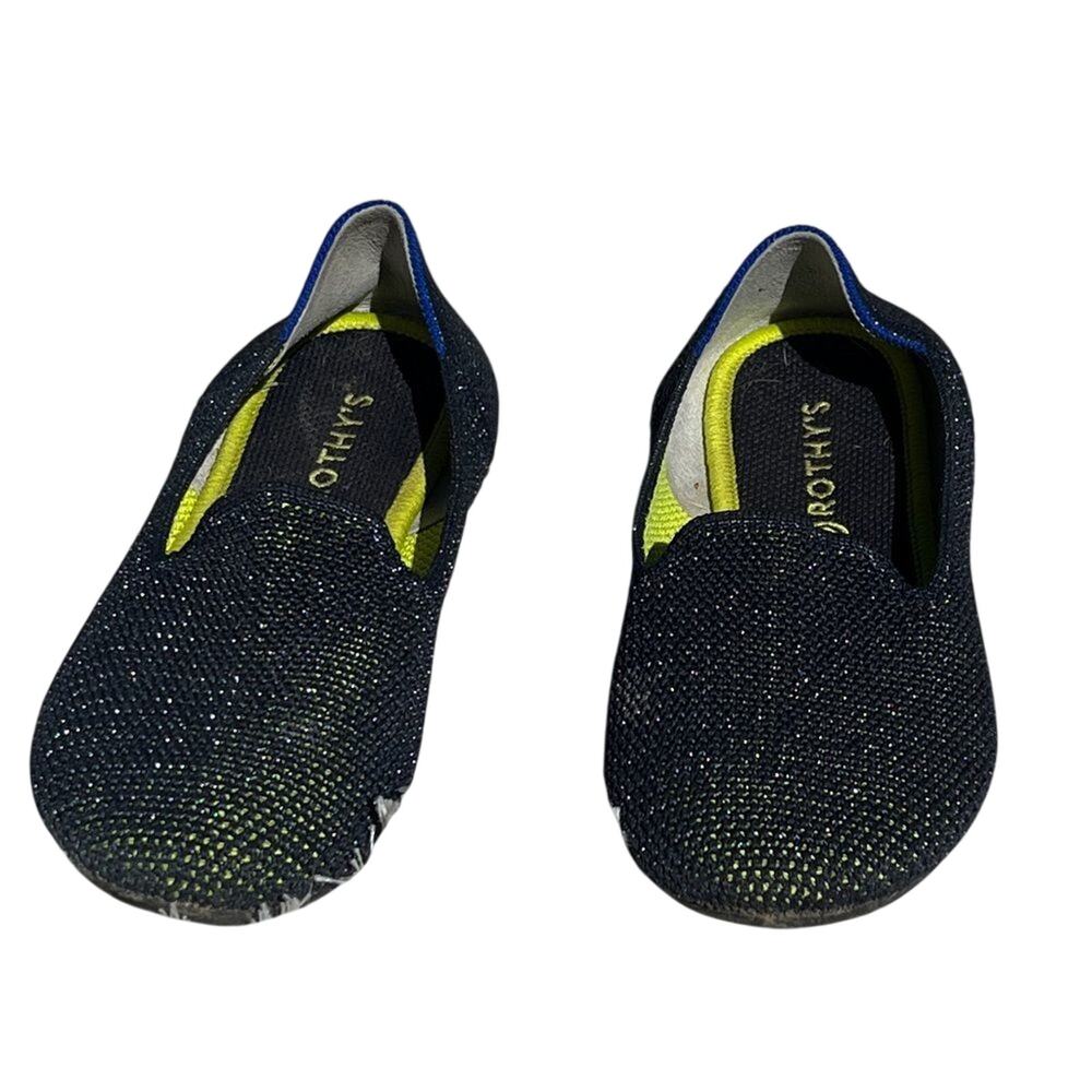Rothy's Kids Metallic Lattice Stitch Loafers S 3K Women 5 Navy Green Rare Ltd Ed